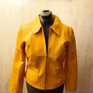 Mustard color long sleeve leather jacket